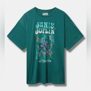 Torrid Janice Joplin Oversized Fit Cotton Crew Tee Graphic Teal Green Top